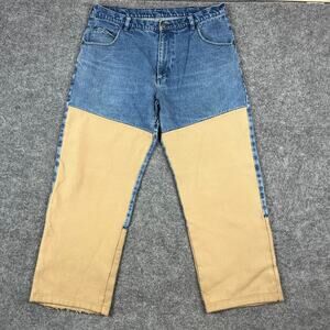 Scheels Outfitters Jeans Mens Size 38x30 Blue Tan Colorblock Denim Workwear